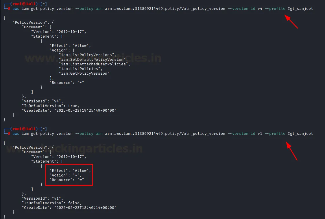 AWS IAM Policy Version Privilege Escalation